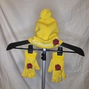 Disney Adult Yellow Pom-Pom Hat & Fingerless Gloves Set